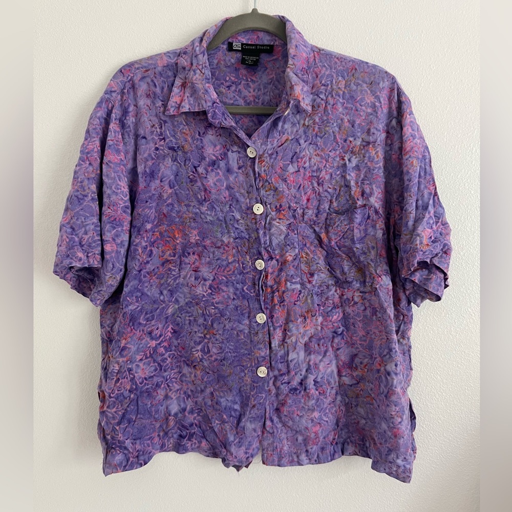 Vintage Rayon Purple Blouse sz XL